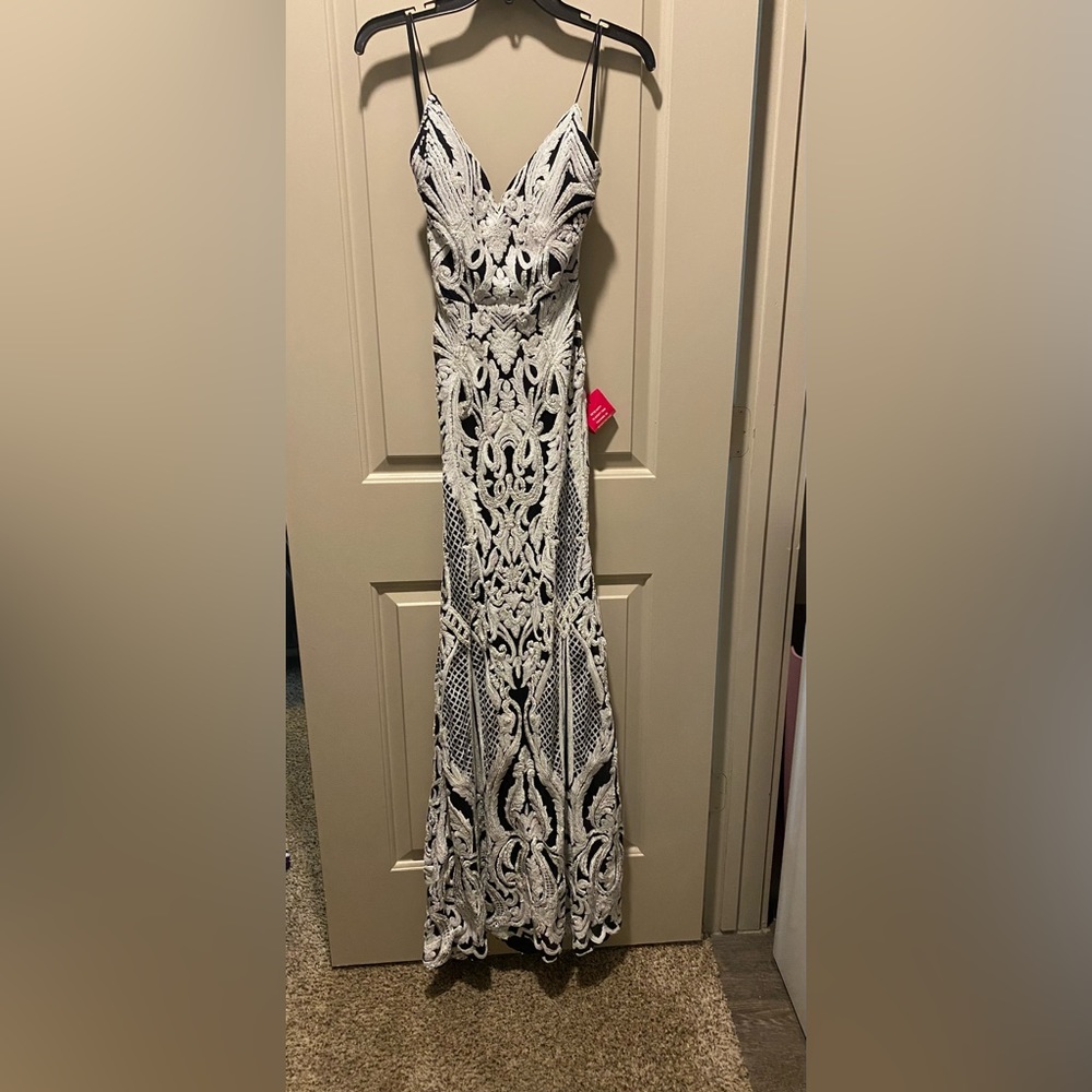 Black and white gown